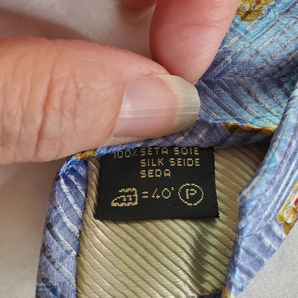 Ermenegildo Zegna 2 Luxury Silk Ties Elegant Floral &Geometric Pattern Blue Gold - Picture 9 of 9